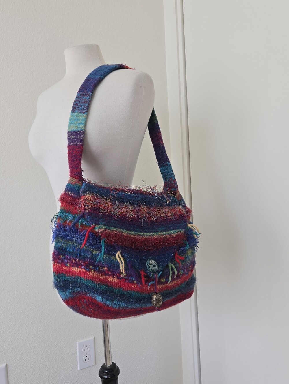 Hand-woven Wool Fiber Art Shoulder Bag Art-to-wear Textured Bright Multicolor